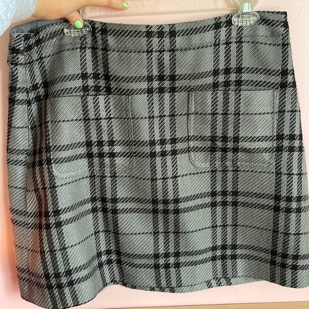 J crew grey and black plaid mini skirt